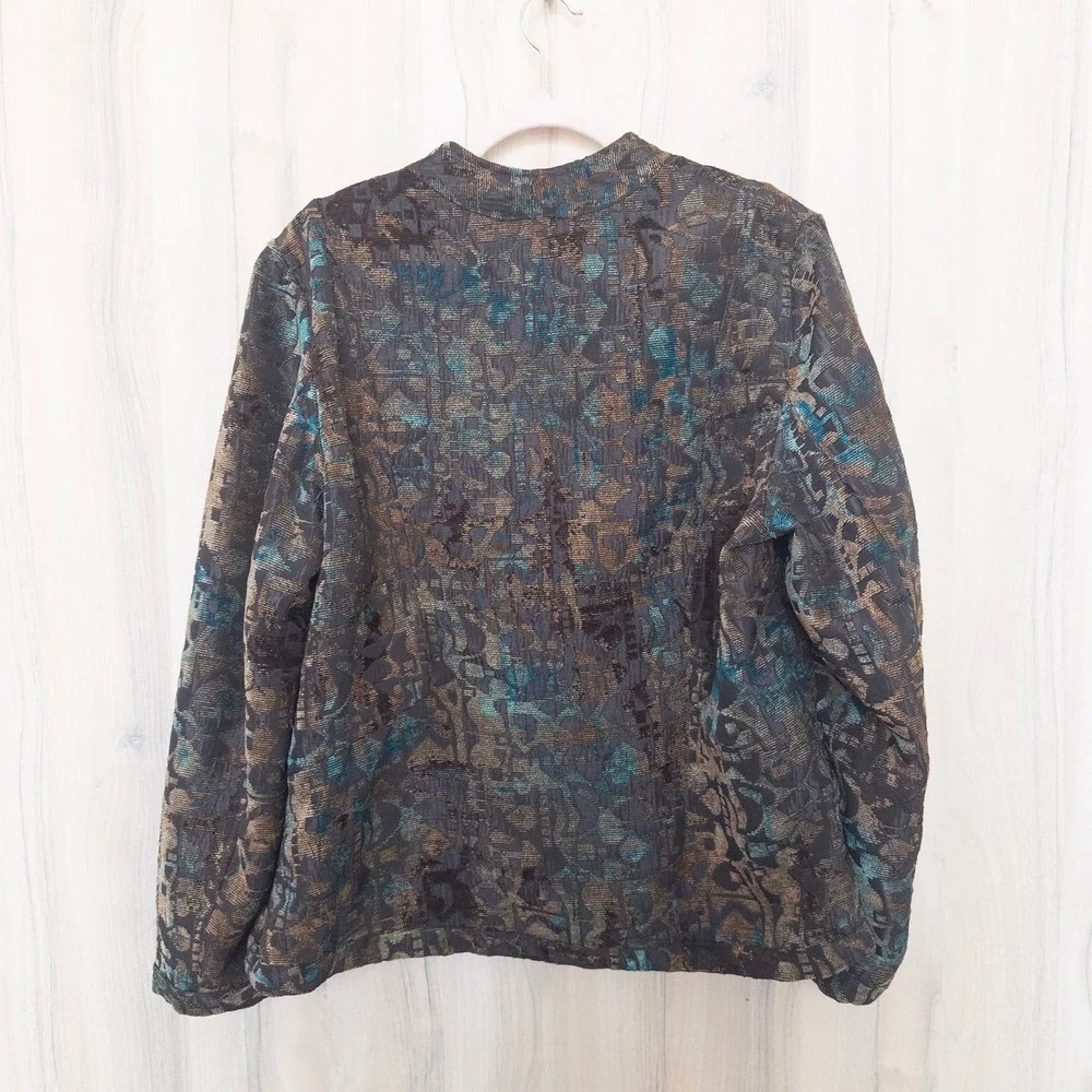 VTG Coldwater Creek Womens Blazer Jacket L‎ Brown Abstract Tapestry Art To Wear